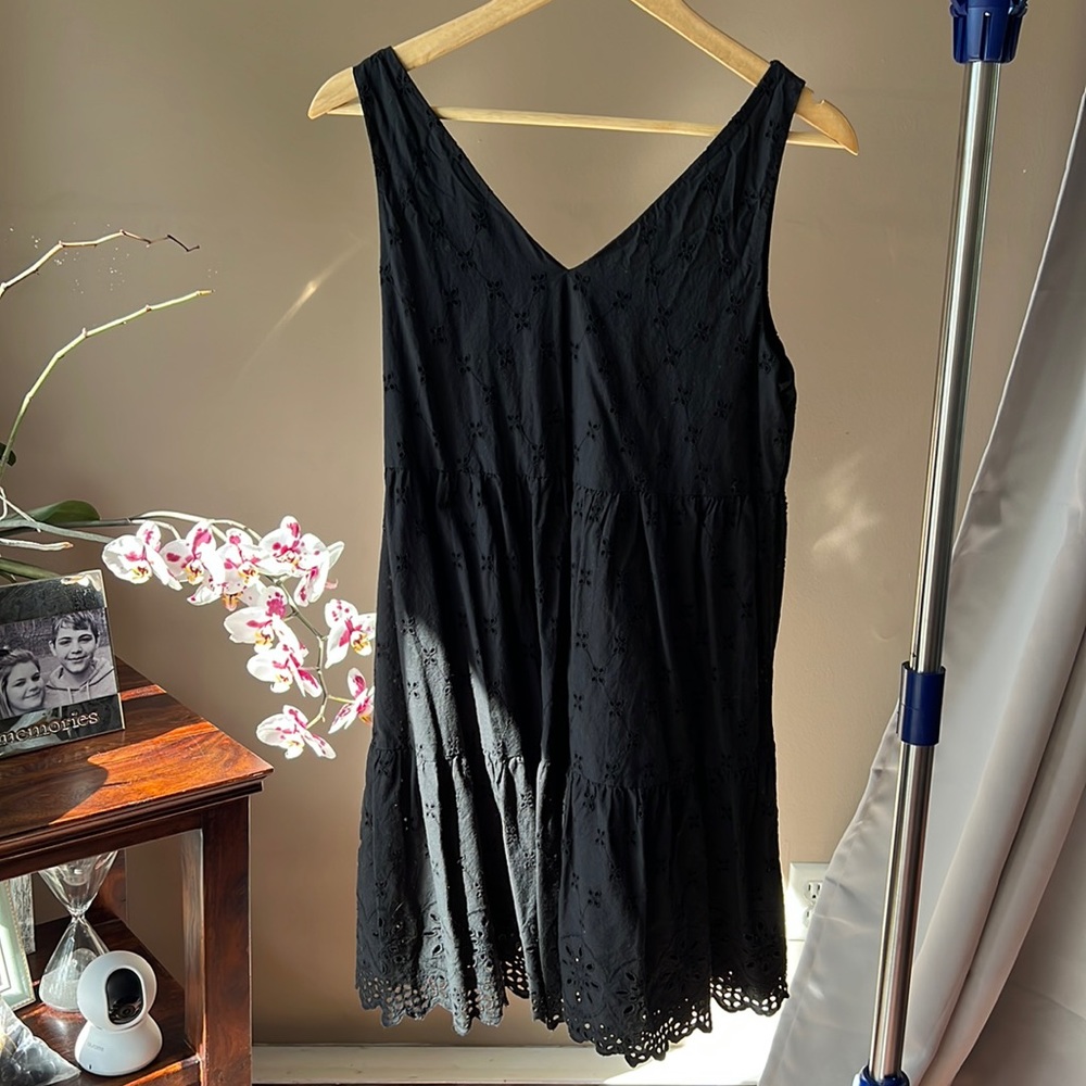 Loft eyelet shift dress in black